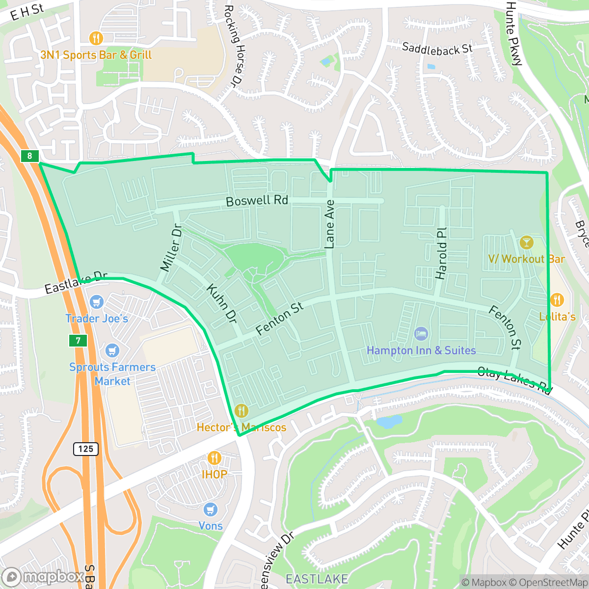 Map showing the location of Fenton St, Chula Vista, CA