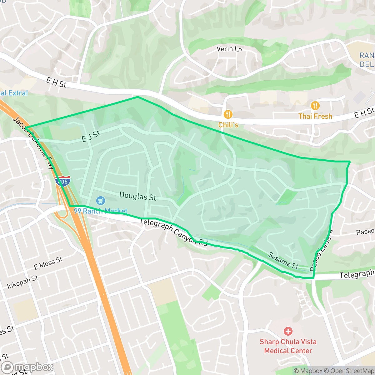 Map showing the location of Lynwood Hills, Chula Vista, CA