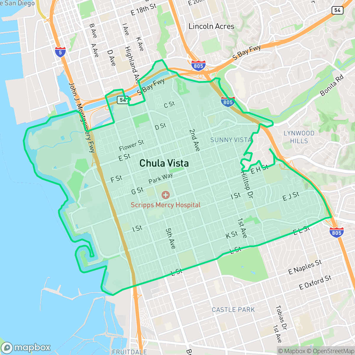 Map showing the location of Northwest, Chula Vista, CA