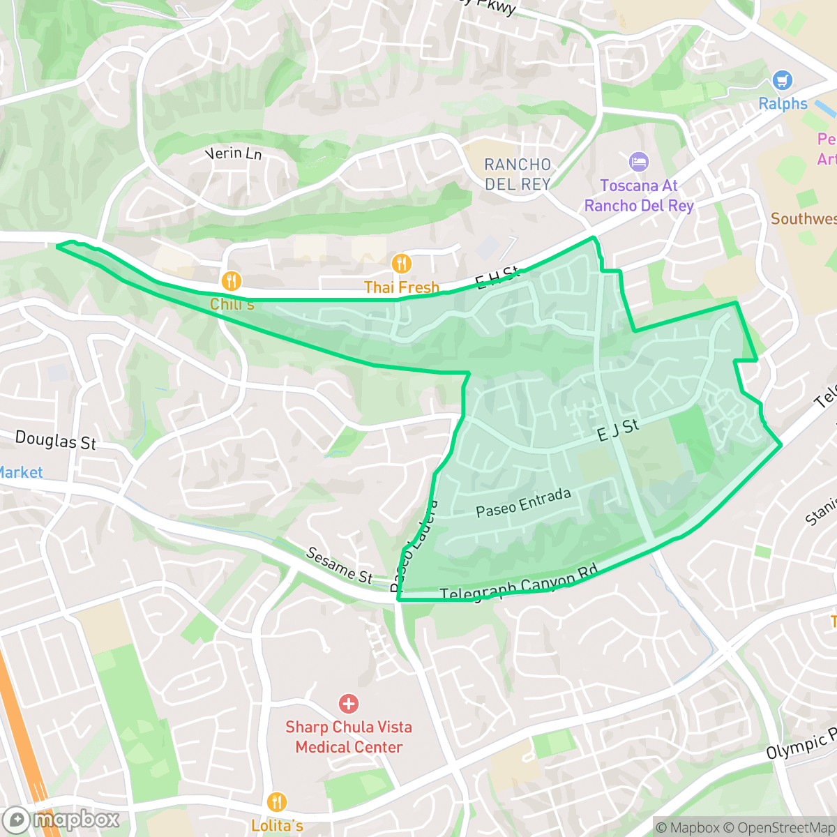 Map showing the location of Paseo Ranchoero, Chula Vista, CA