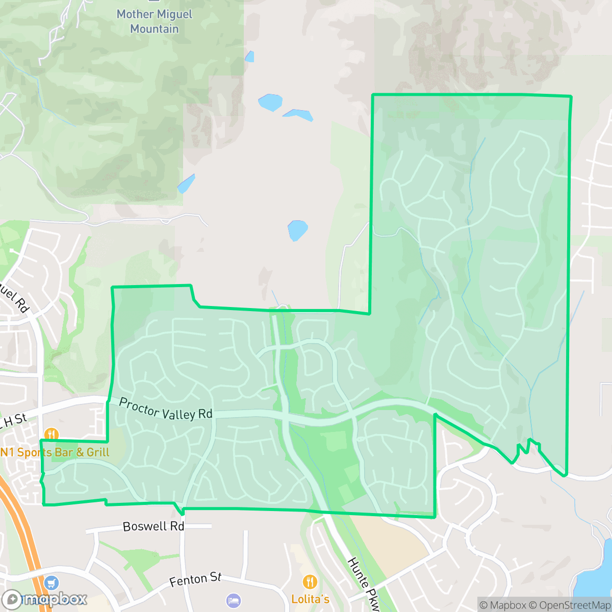 Map showing the location of Rolling Hills Ranch, Chula Vista, CA