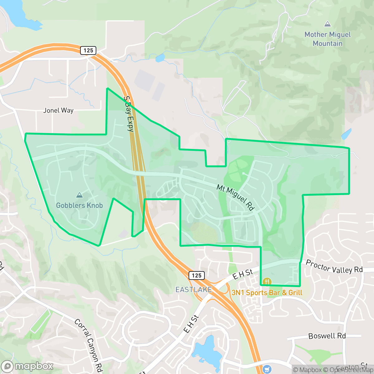 Map showing the location of San Miguel Ranch, Chula Vista, CA