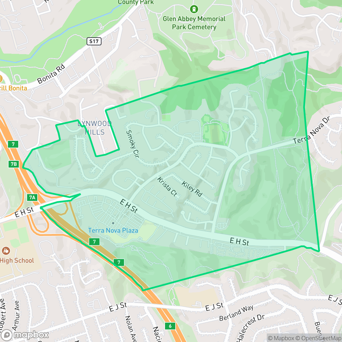 Map showing the location of Terra Nova, Chula Vista, CA