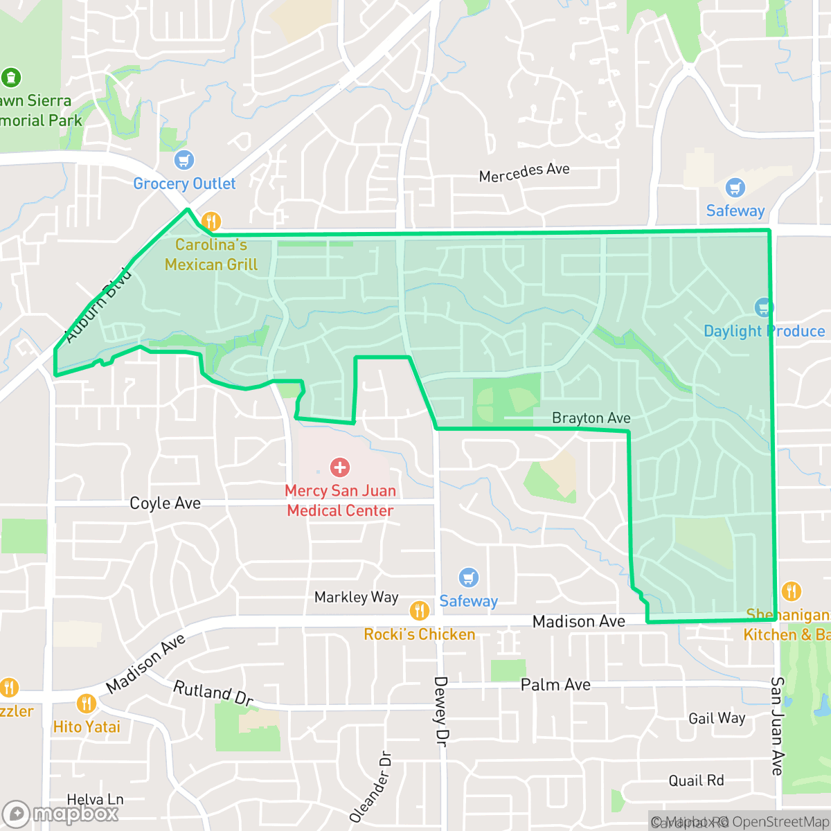 Map showing the location of Park Oaks, Citrus Heights, CA