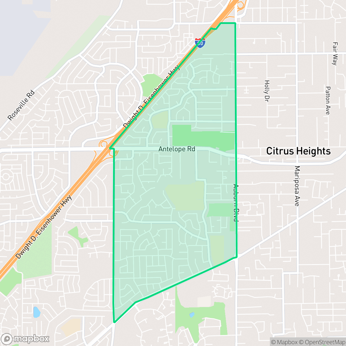 Map showing the location of Rusch Park, Citrus Heights, CA