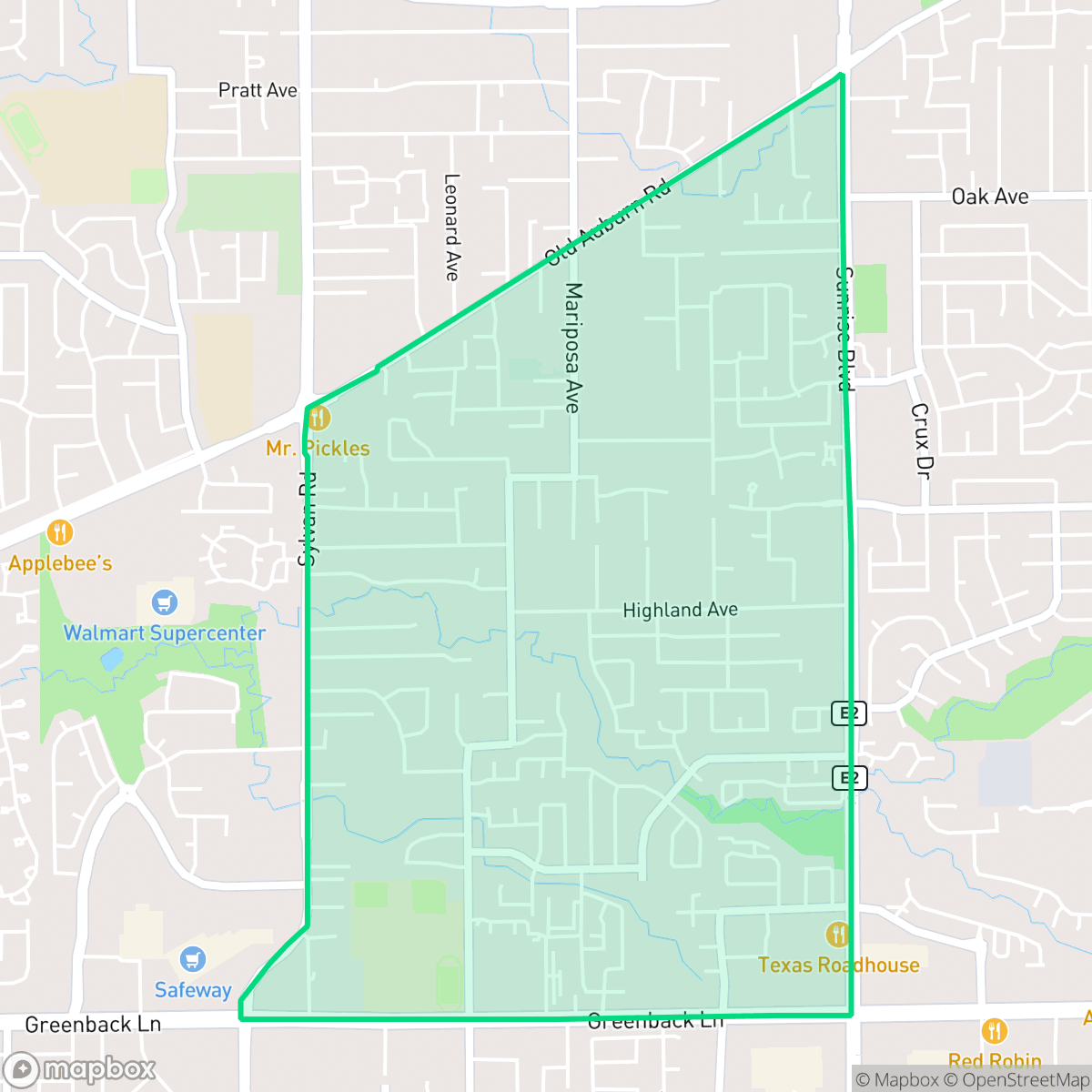 Map showing the location of Sylvan Old Auburn Road, Citrus Heights, CA