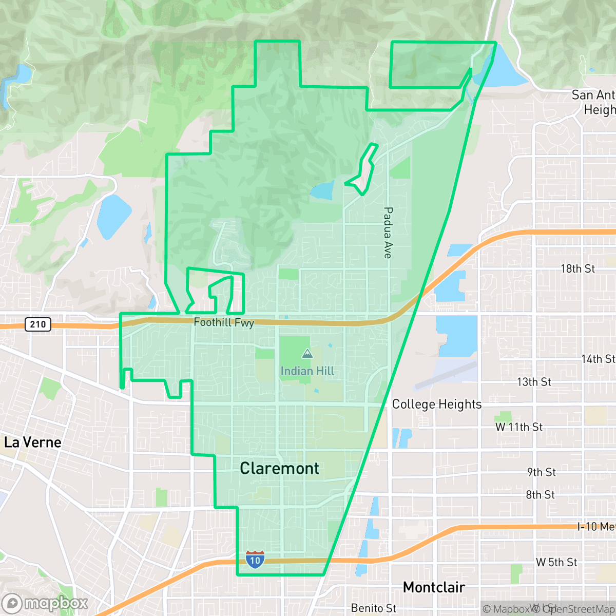 Map showing the location of Claremont, CA — coverage area