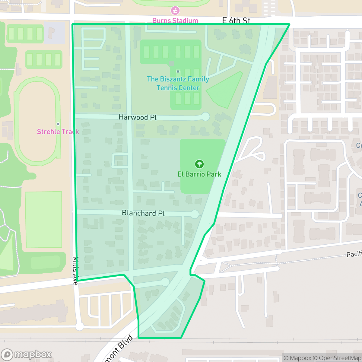 Map showing the location of Arbol Verde, Claremont, CA