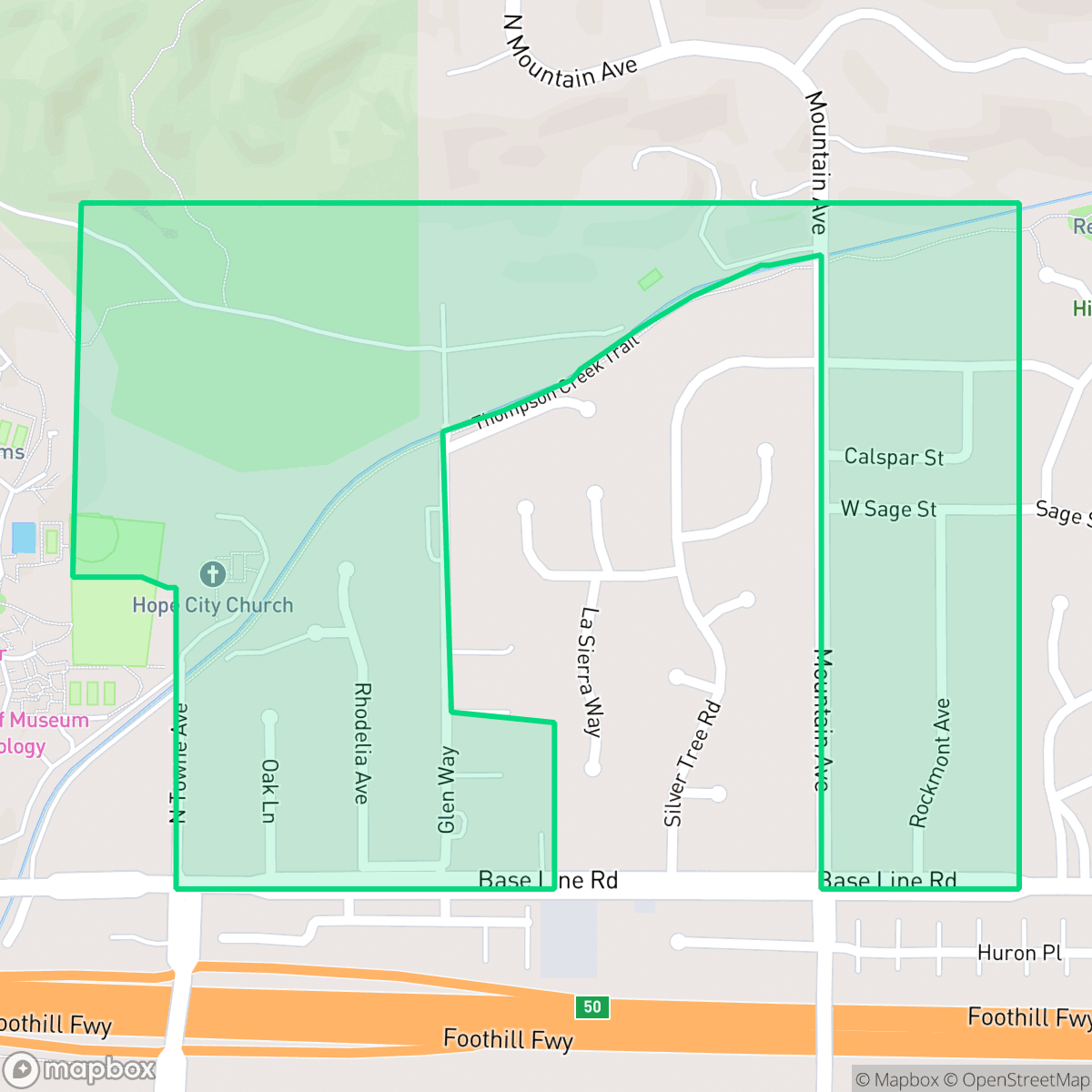 Map showing the location of County Horseshoe Area, Claremont, CA