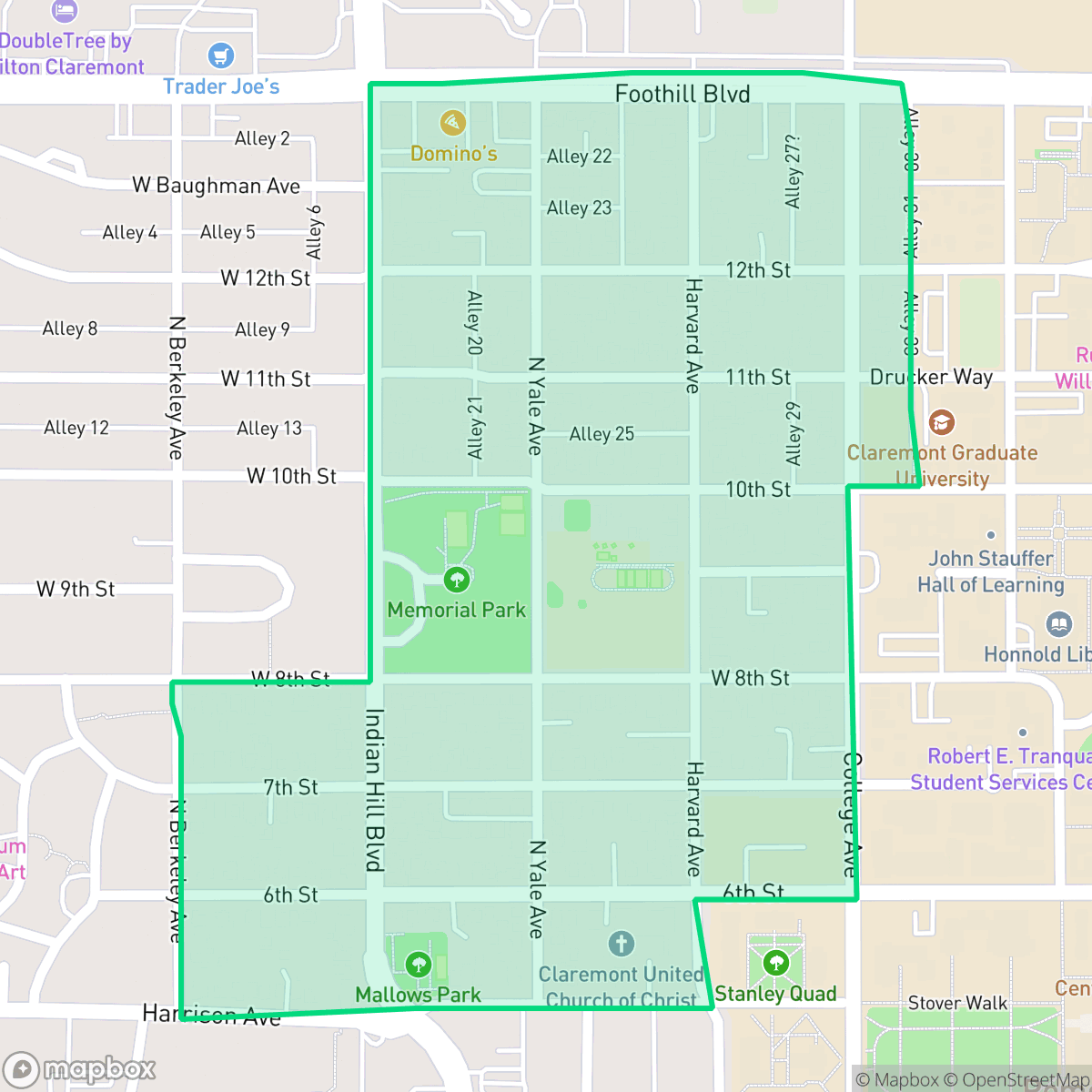 Map showing the location of Historic Claremont, Claremont, CA