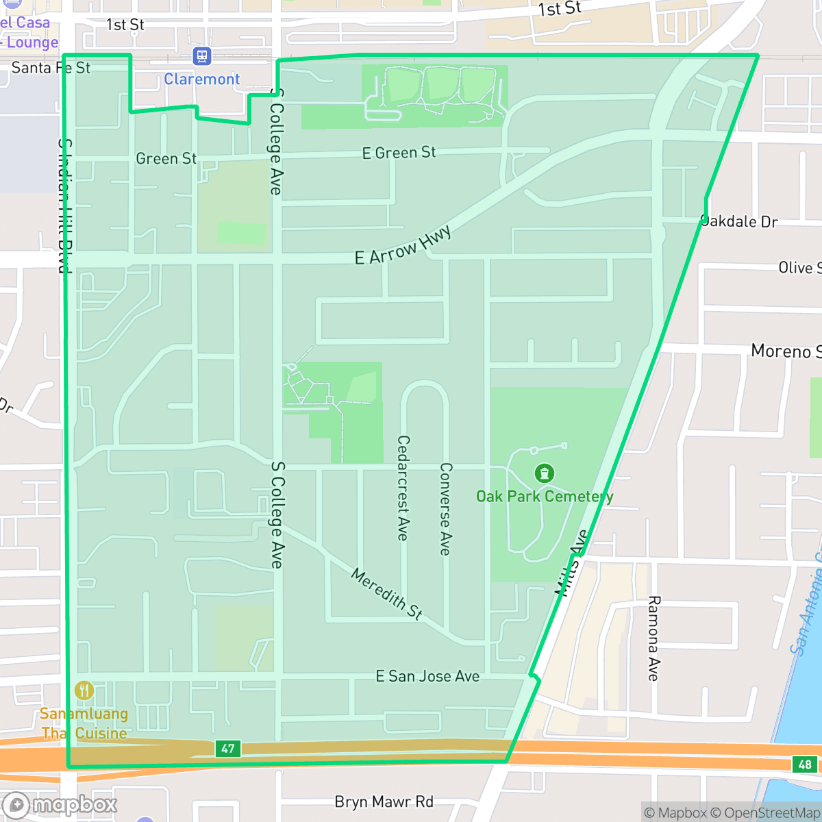 Map showing the location of Oakmont, Claremont, CA