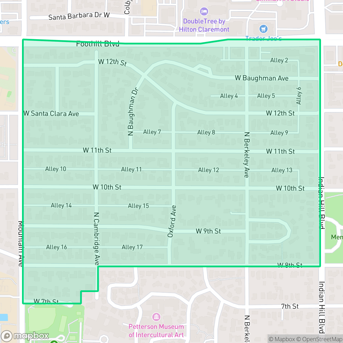 Map showing the location of Old Claremont, Claremont, CA