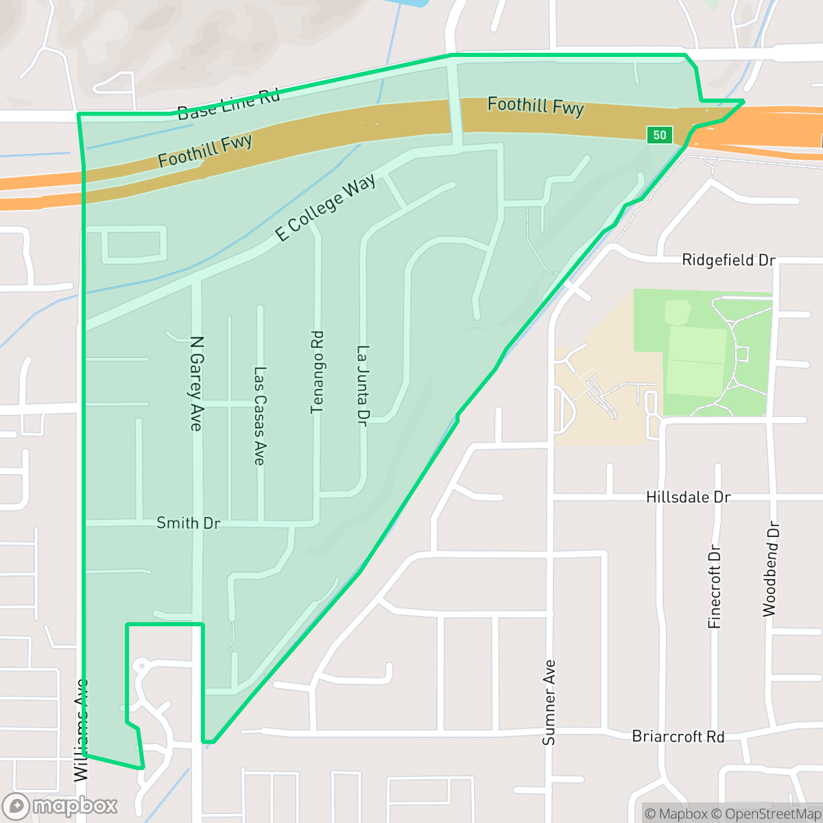 Map showing the location of Piedmont Mesa, Claremont, CA