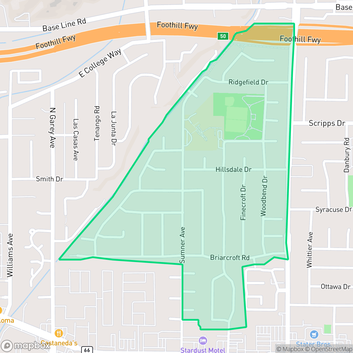 Map showing the location of Sumner, Claremont, CA