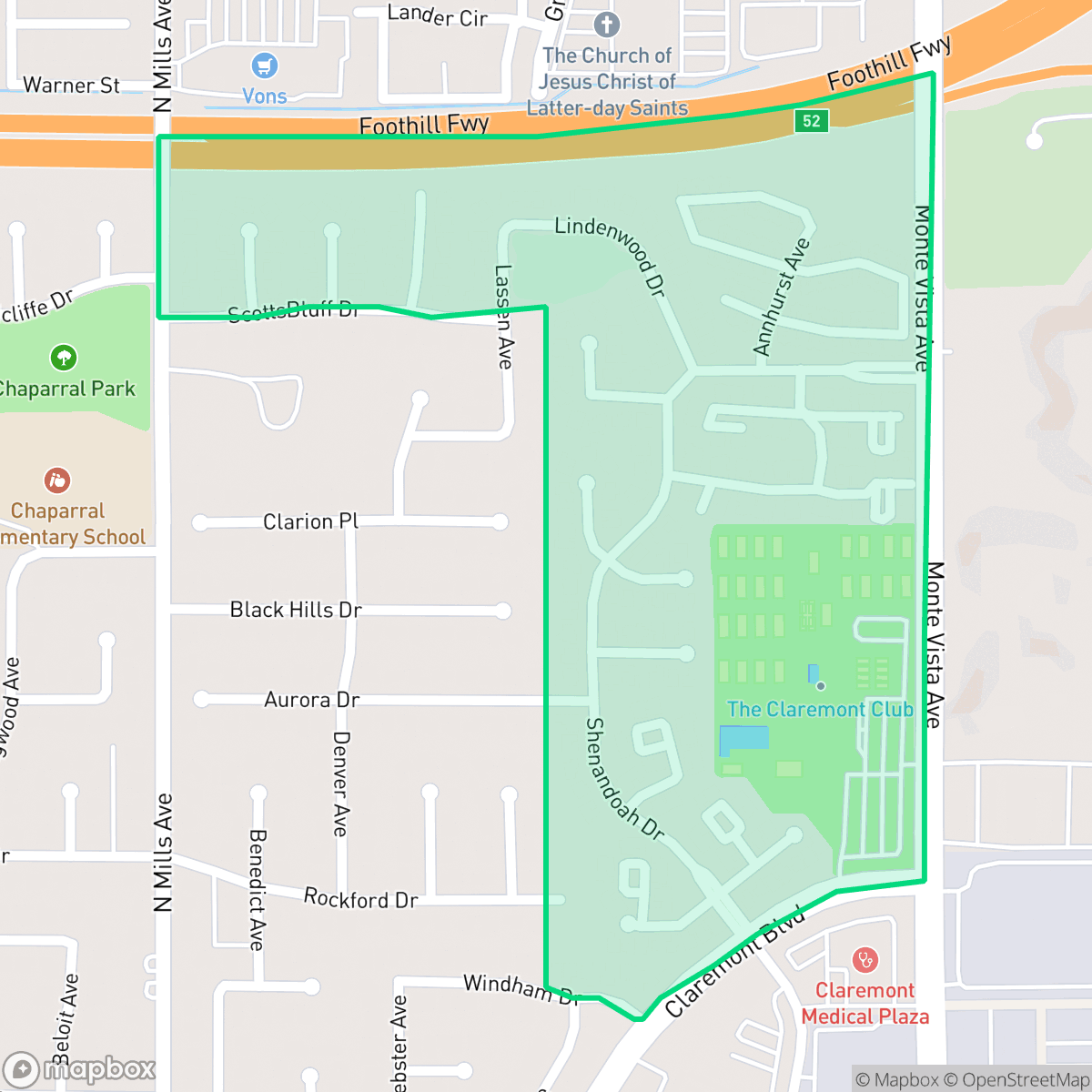 Map showing the location of The Claremont Club, Claremont, CA