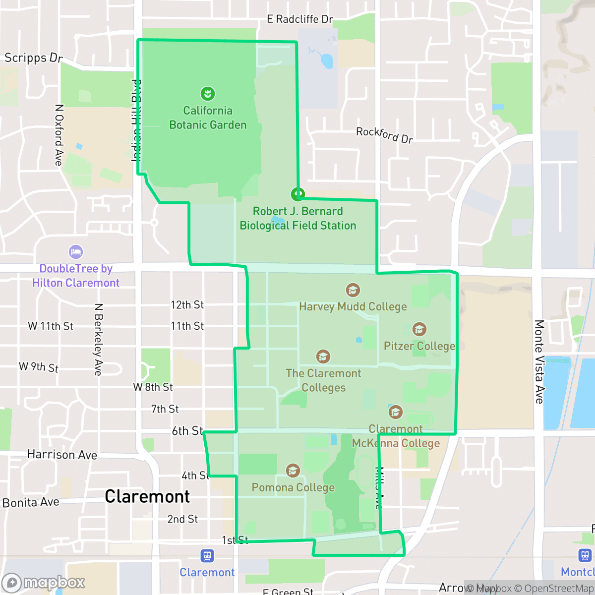 Map showing the location of The Claremont Colleges and Affiliated Institutions, Claremont, CA