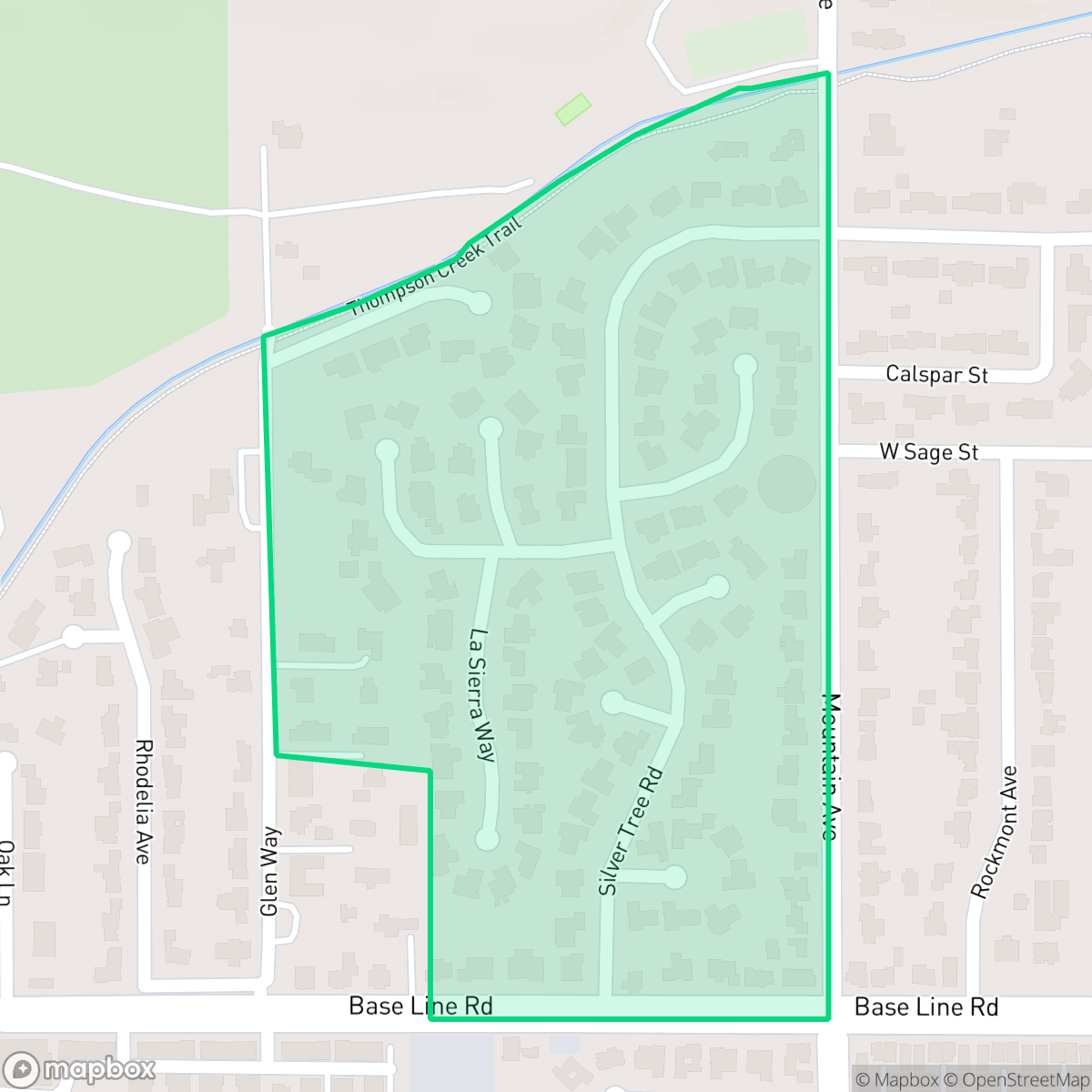 Map showing the location of Thompson Creek, Claremont, CA
