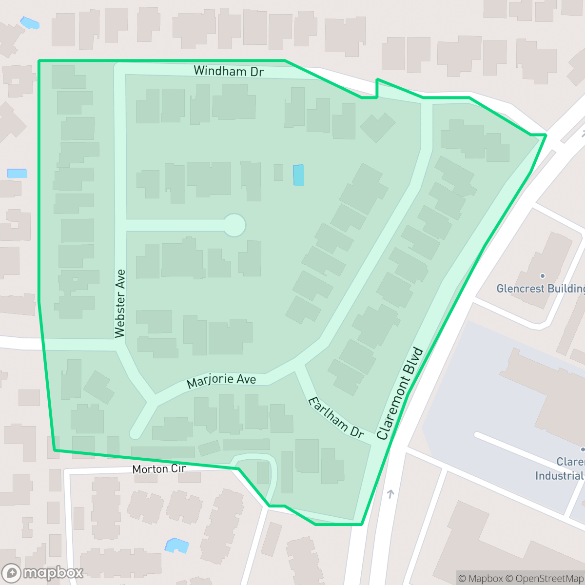 Map showing the location of University Terrace, Claremont, CA
