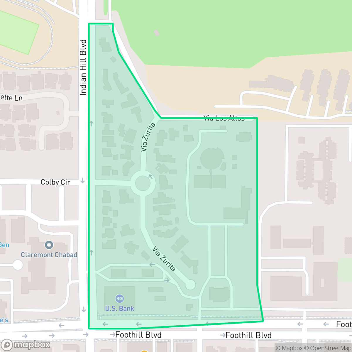 Map showing the location of Via Zurita, Claremont, CA