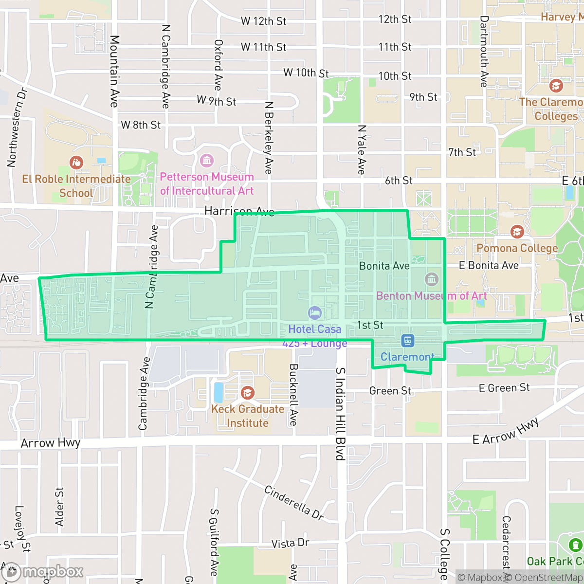 Map showing the location of Village, Claremont, CA