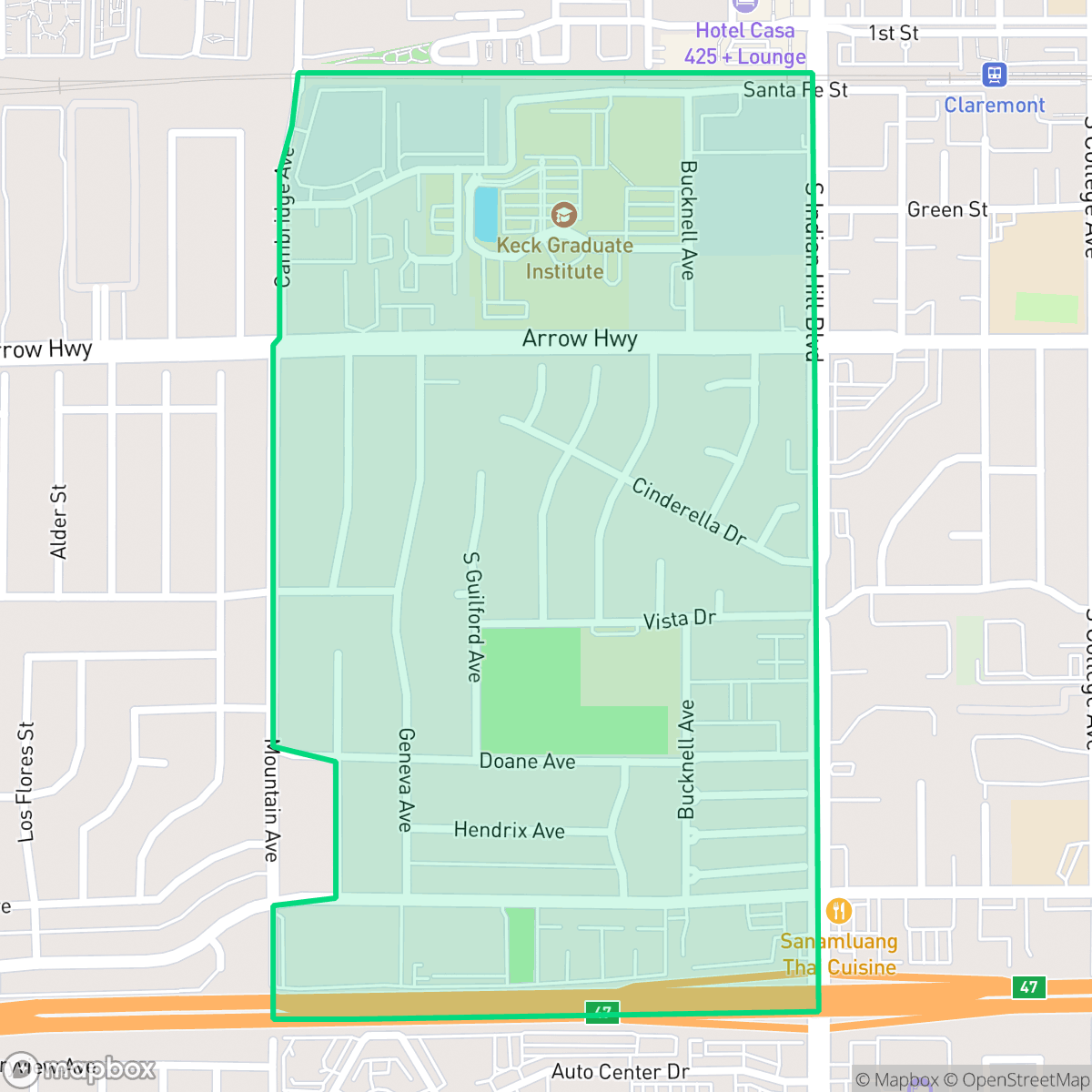 Map showing the location of Vista, Claremont, CA