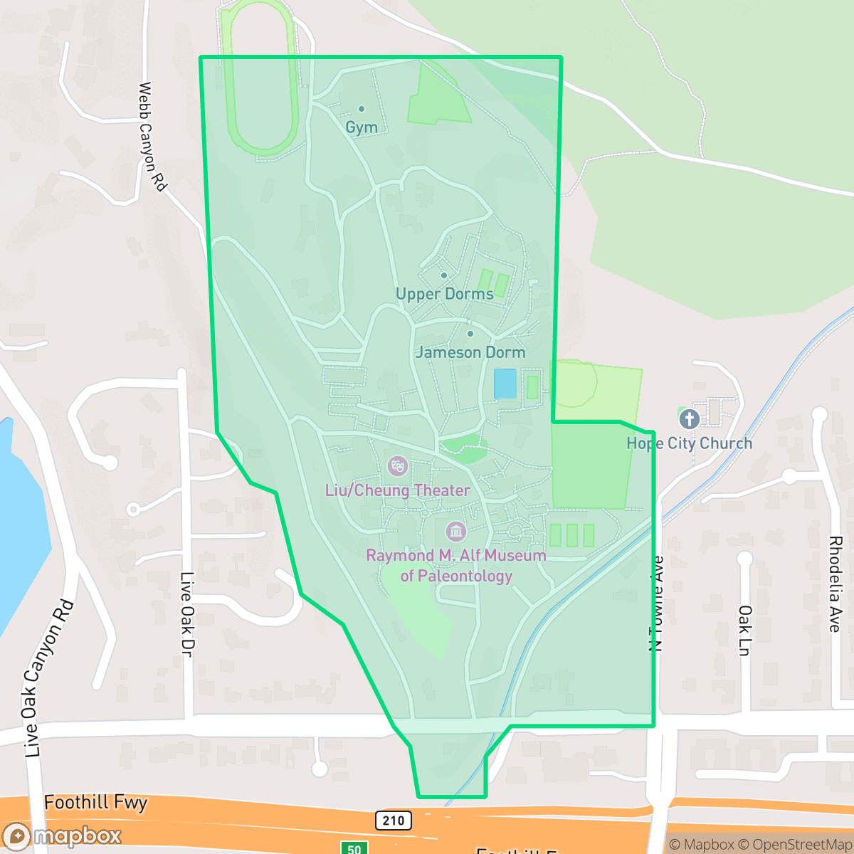 Map showing the location of Webb School, Claremont, CA