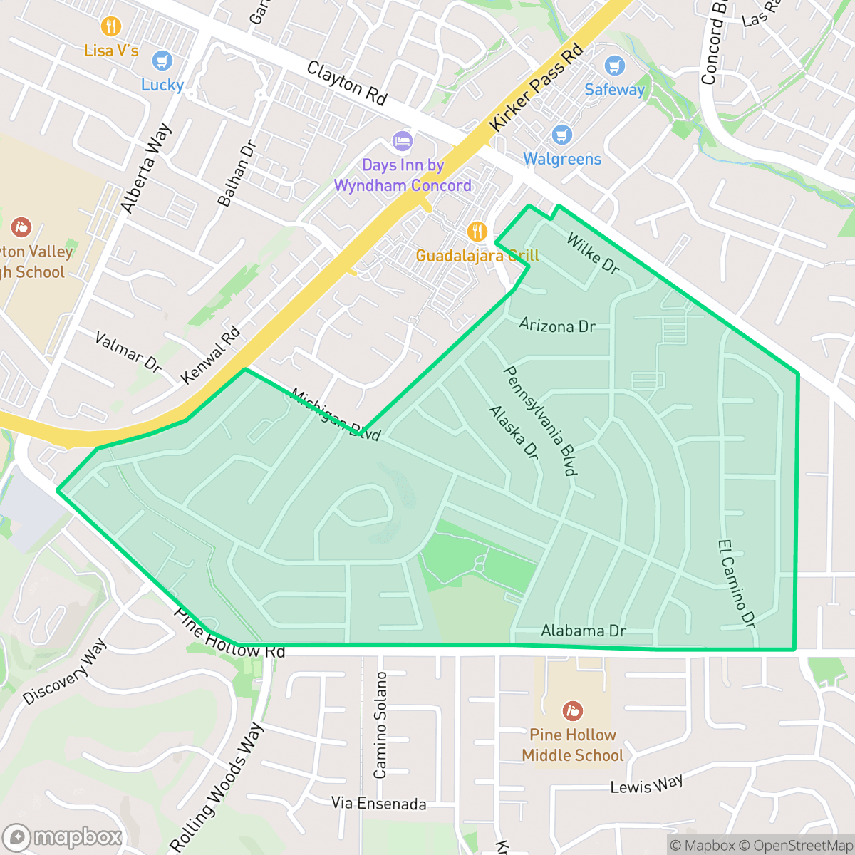 Map showing the location of Clayton Valley Highlands, Concord, CA