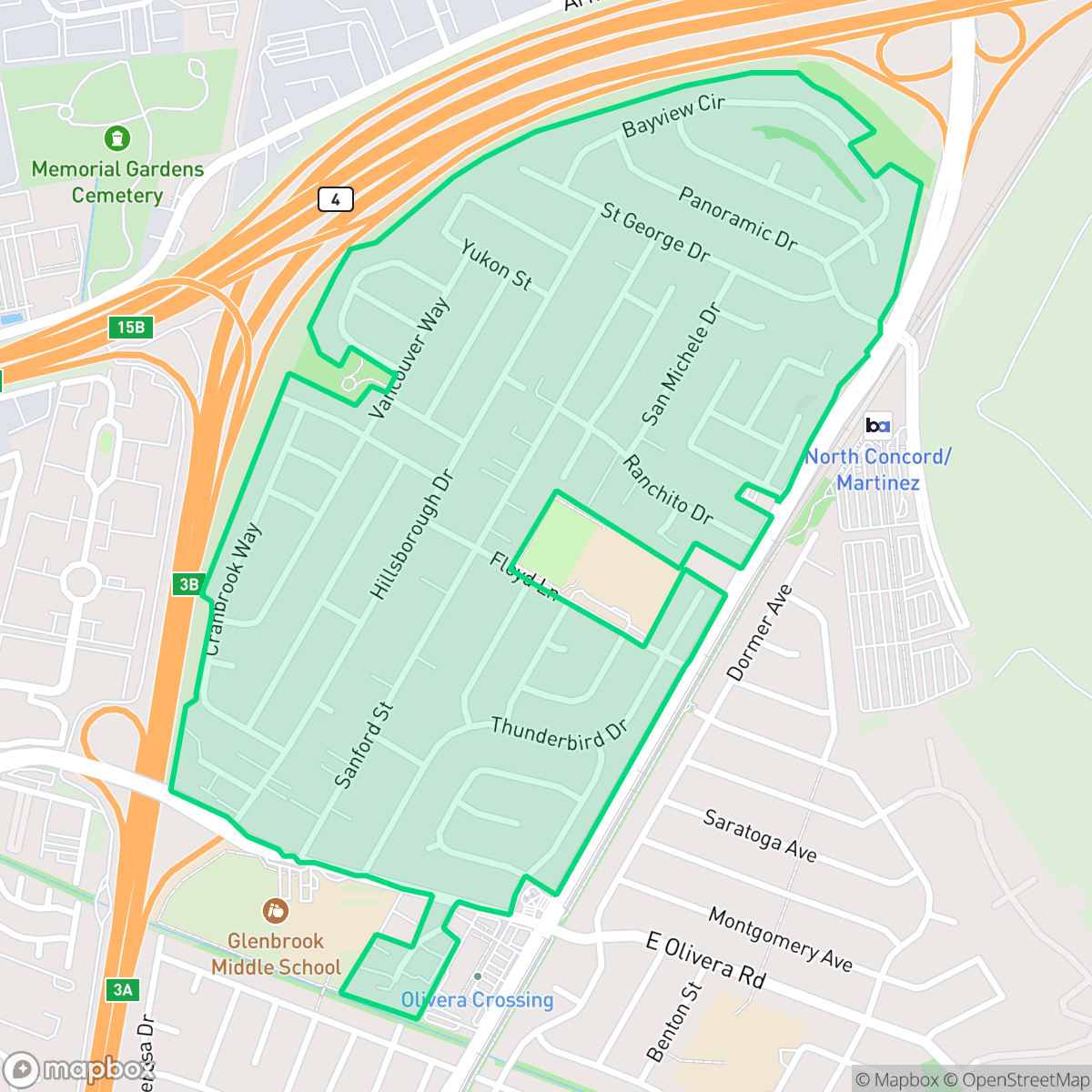 Map showing the location of Sun Terrace, Concord, CA
