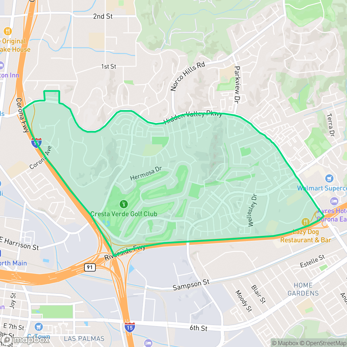 Map showing the location of Corona Hills, Corona, CA