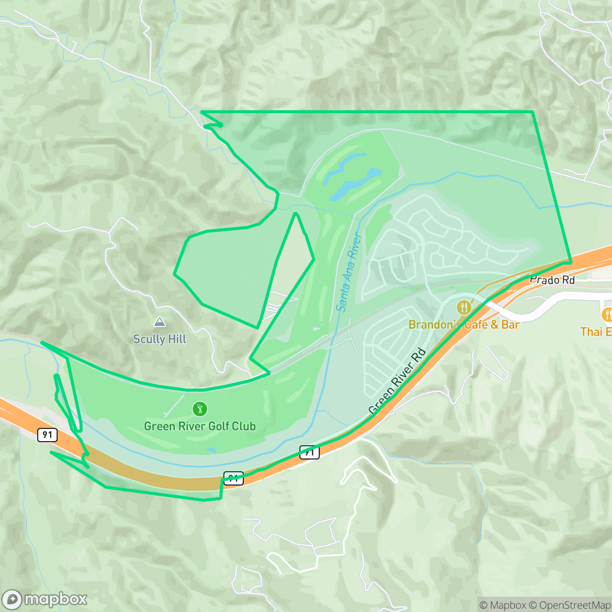 Map showing the location of Green River, Corona, CA