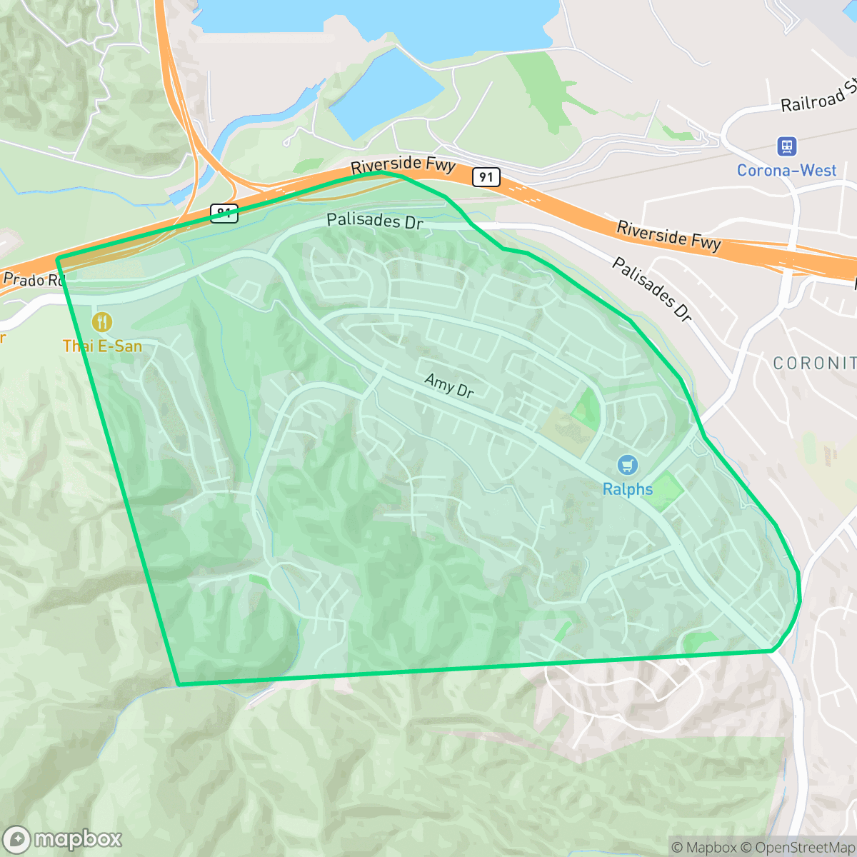 Map showing the location of Sierra del Oro, Corona, CA