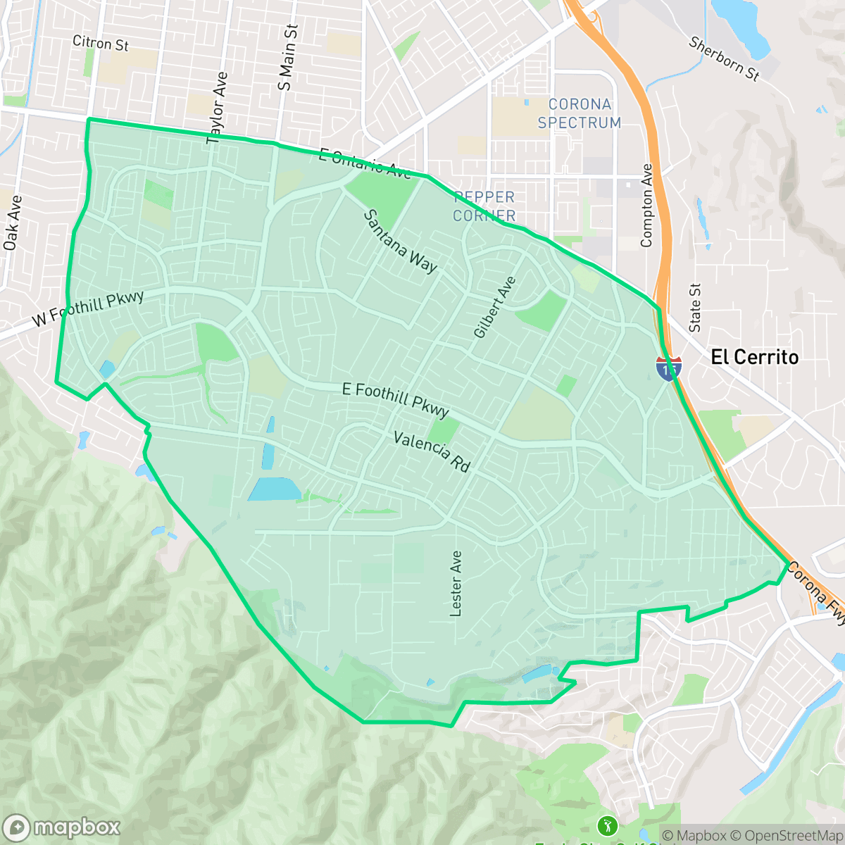 Map showing the location of South Corona, Corona, CA