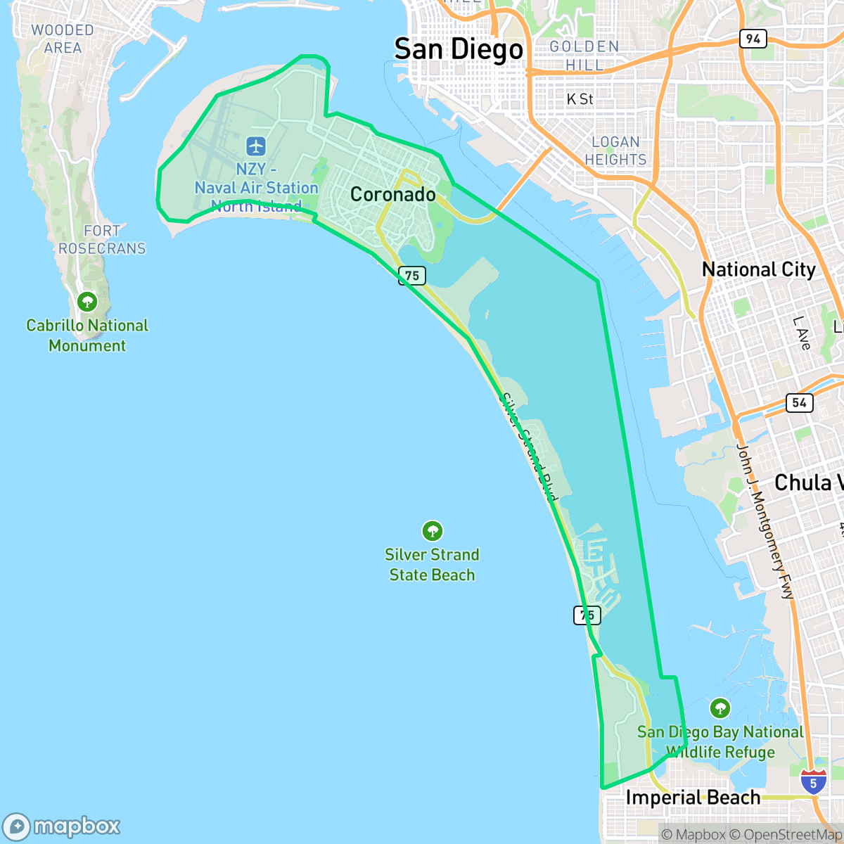 Map showing the location of Coronado, CA — coverage area