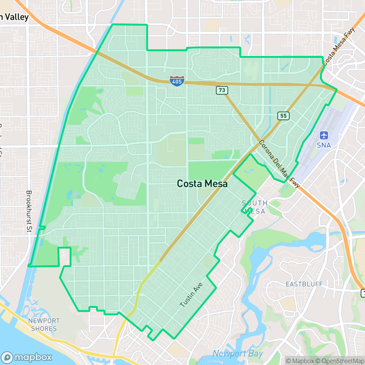 Map showing the location of Costa Mesa, CA — coverage area