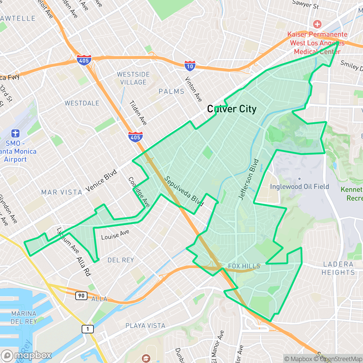 Map showing the location of Culver City, CA — coverage area