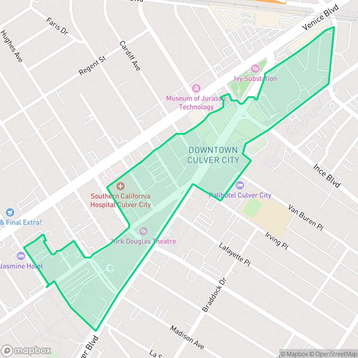 Map showing the location of Downtown, Culver City, CA