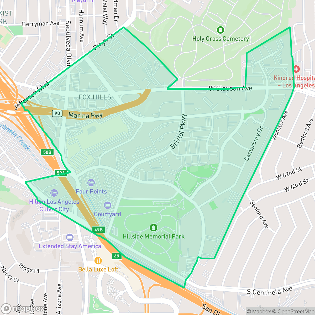 Map showing the location of Fox Hills, Culver City, CA