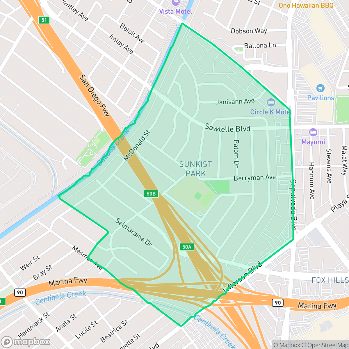 Map showing the location of Sunkist Park, Culver City, CA