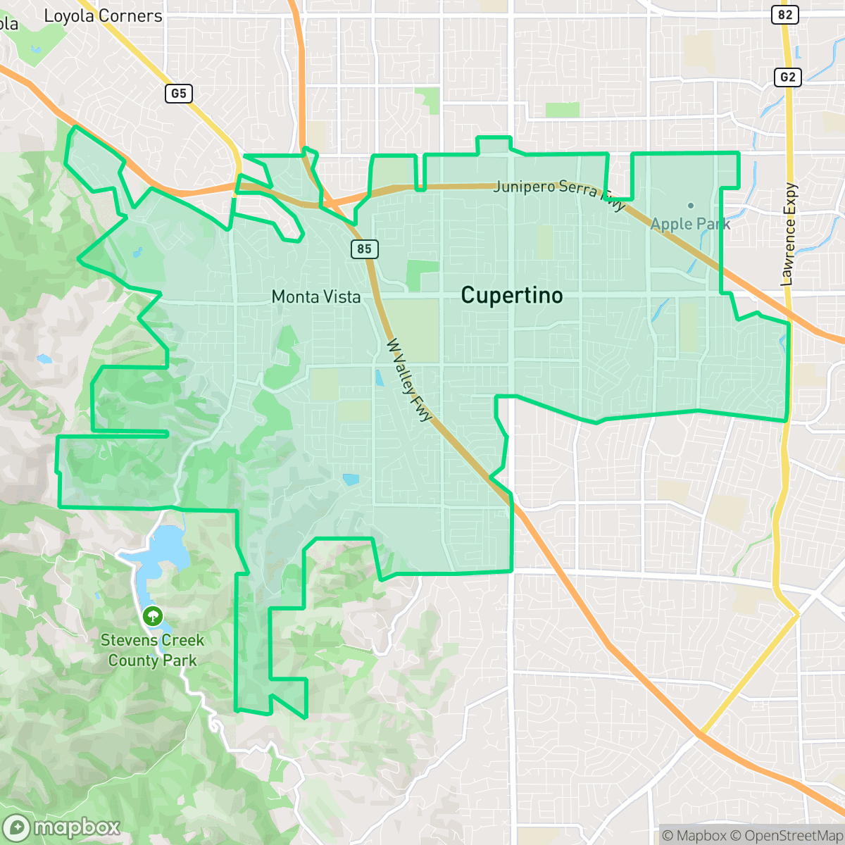 Map showing the location of Cupertino, CA — coverage area