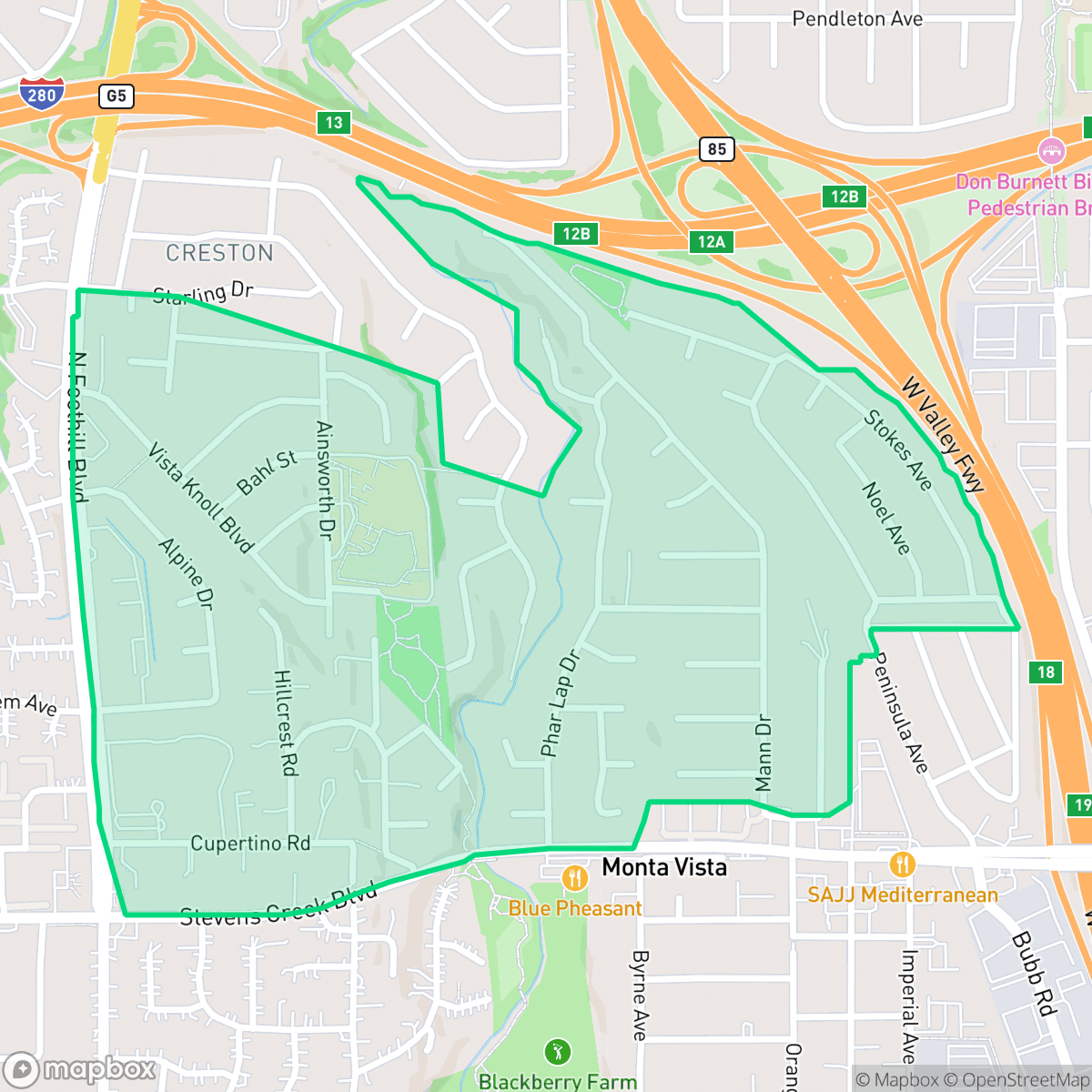 Map showing the location of Creston-Pharlap, Cupertino, CA