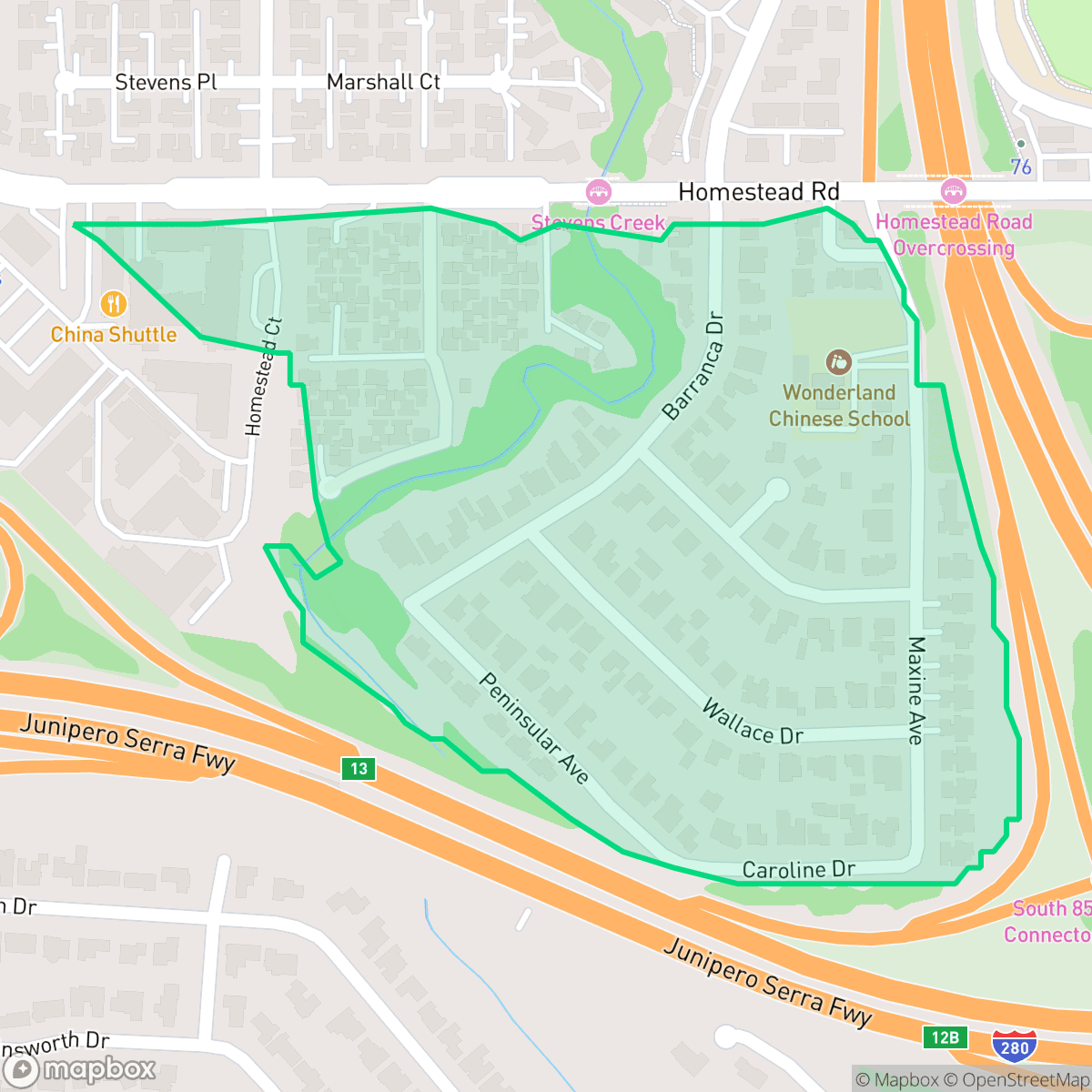 Map showing the location of Homestead Villa, Cupertino, CA