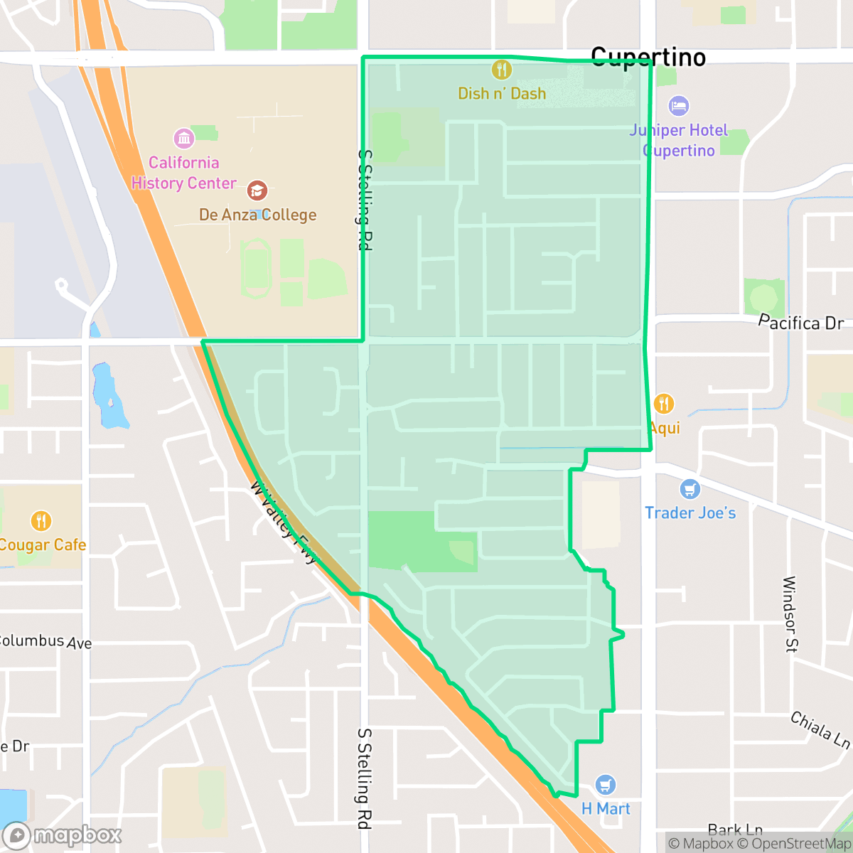 Map showing the location of Jollyman, Cupertino, CA