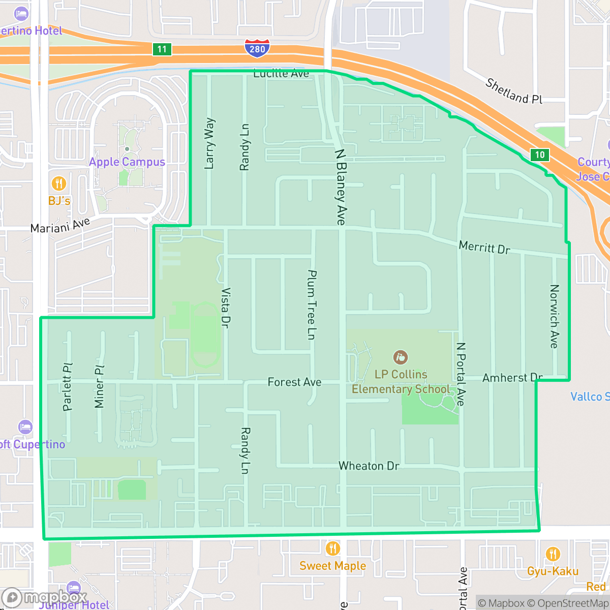 Map showing the location of North Blaney, Cupertino, CA