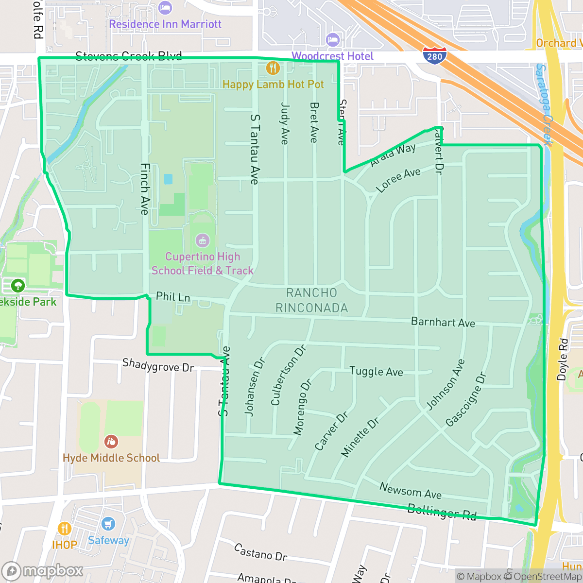 Map showing the location of Rancho Rinconada, Cupertino, CA