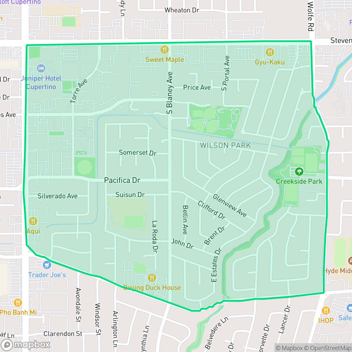 Map showing the location of South Blaney, Cupertino, CA