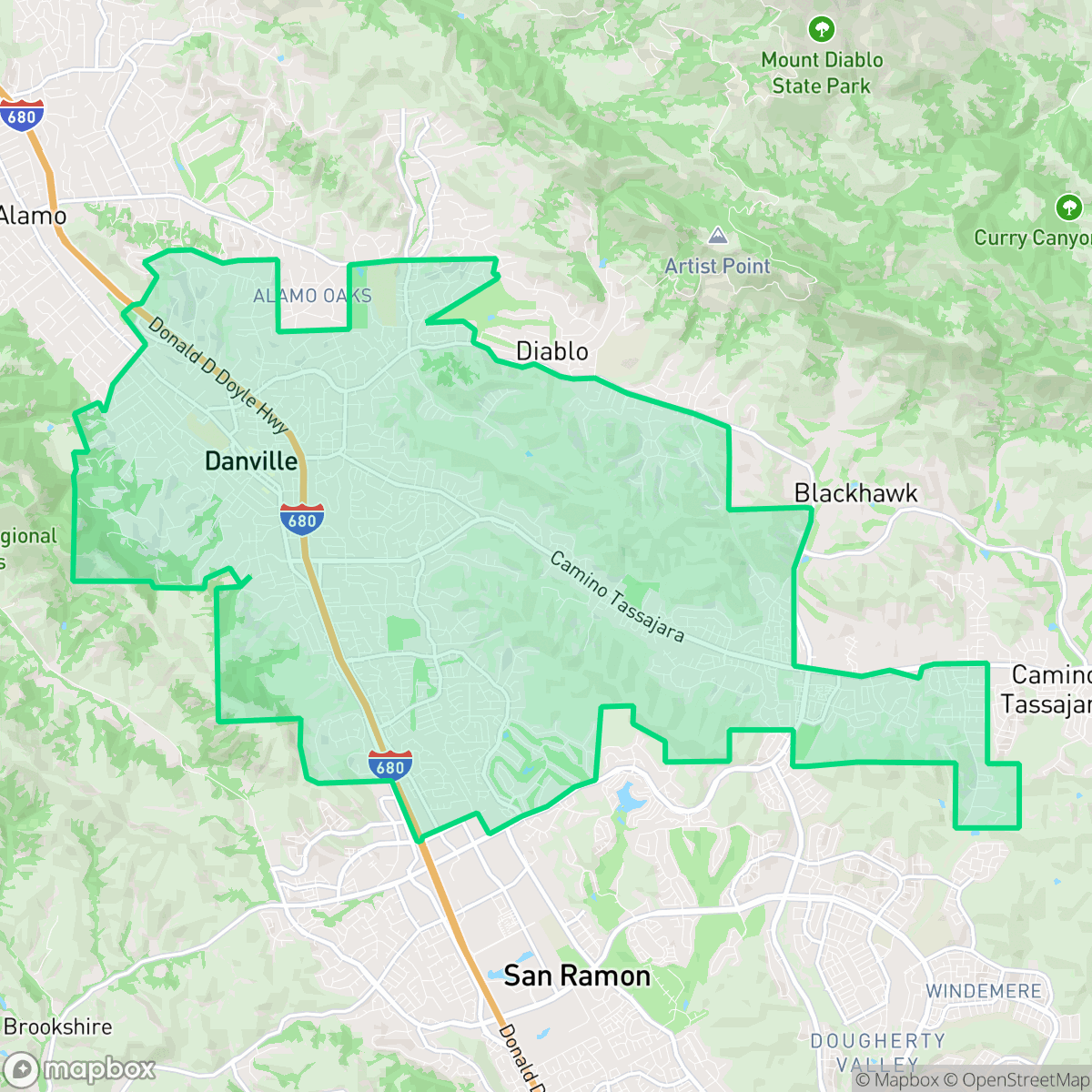 Map showing the location of Danville, CA — coverage area