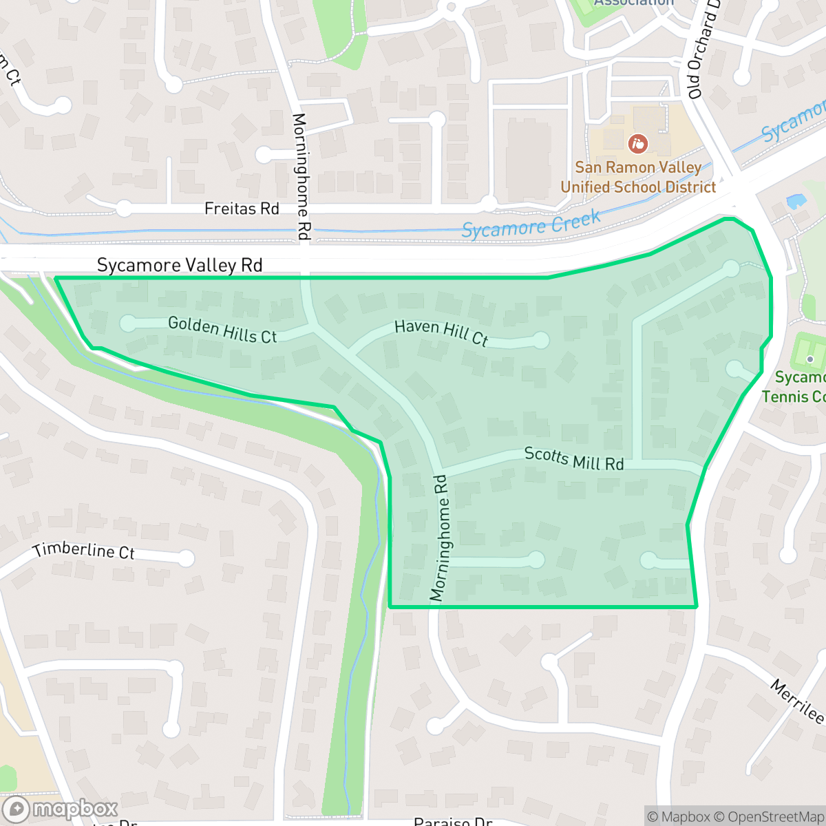 Map showing the location of Sycamore Creek, Danville, CA