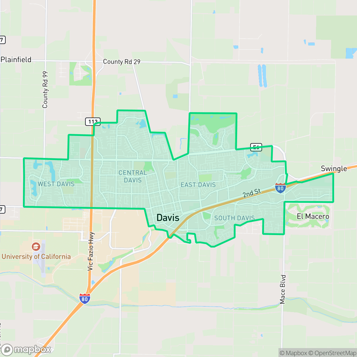 Map showing the location of Davis, CA — coverage area