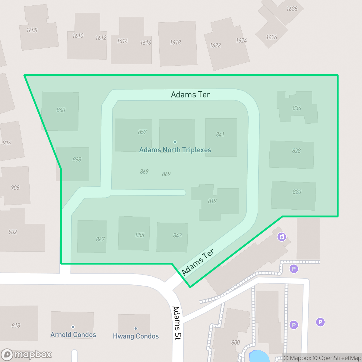 Map showing the location of Adams Terrace, Davis, CA