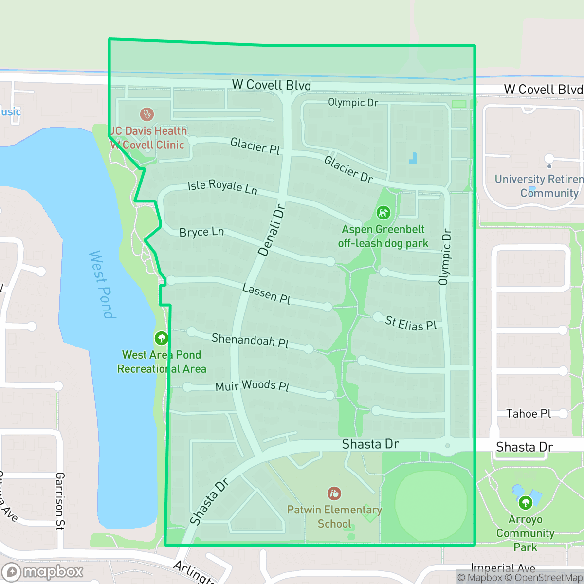 Map showing the location of Aspen, Davis, CA